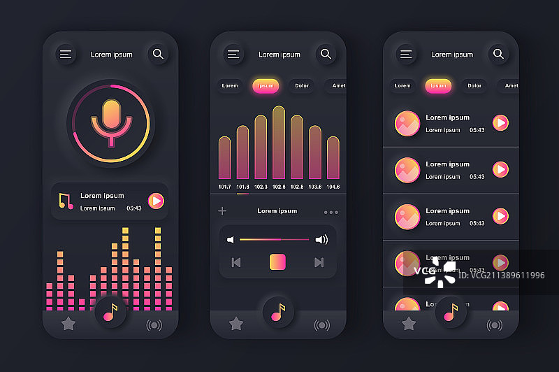 独特的拟态黑色音乐播放器设计工具包图片素材