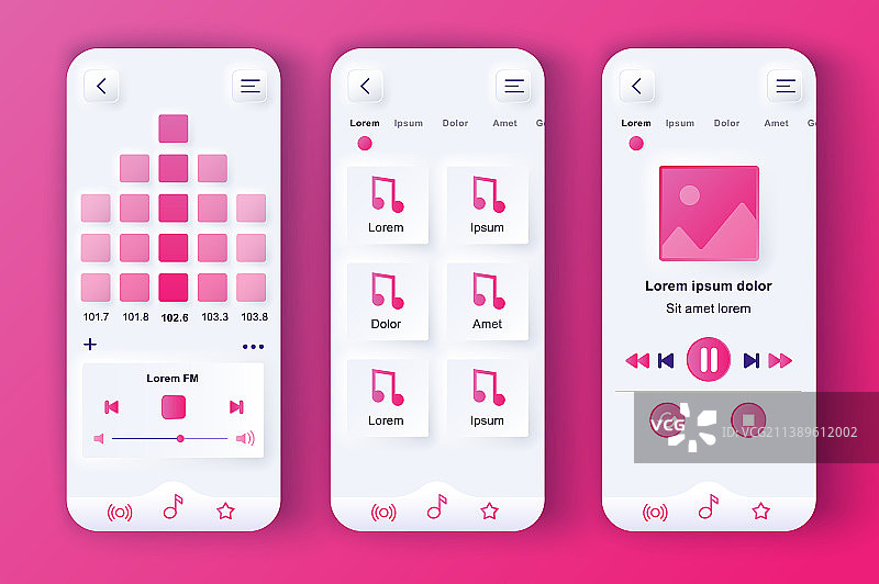 独特的粉色拟物化音乐播放器设计套件图片素材