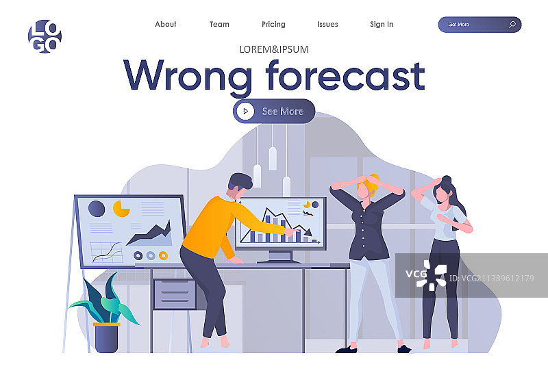 错误的带有页眉的预测落地页图片素材