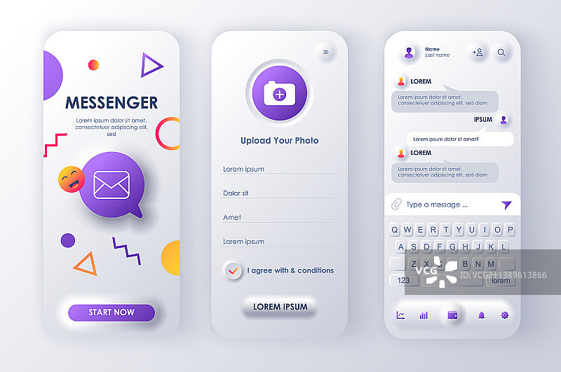 在线通讯软件独特的新拟态设计套件图片素材