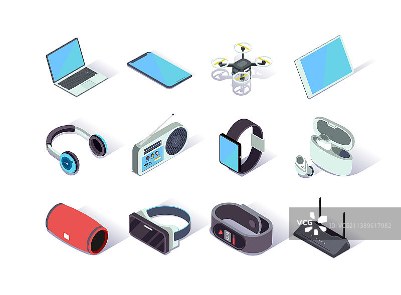 设备和小工具等距图标集图片素材