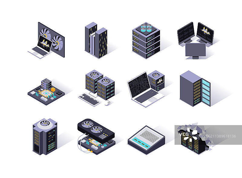 数据中心2.5D图标集：服务器设备图片素材