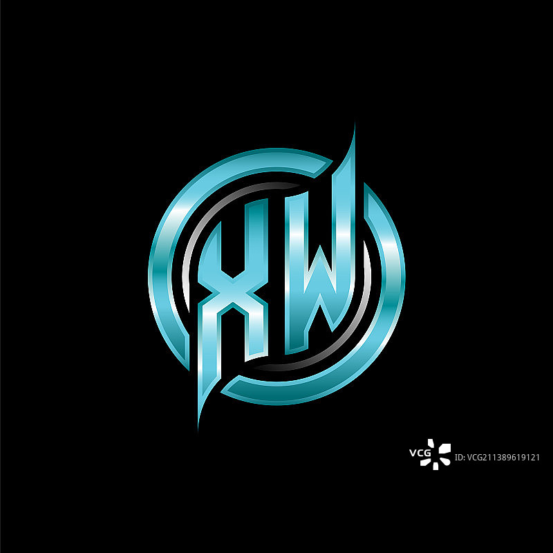 圆角环绕的XW首字母组合标志图片素材