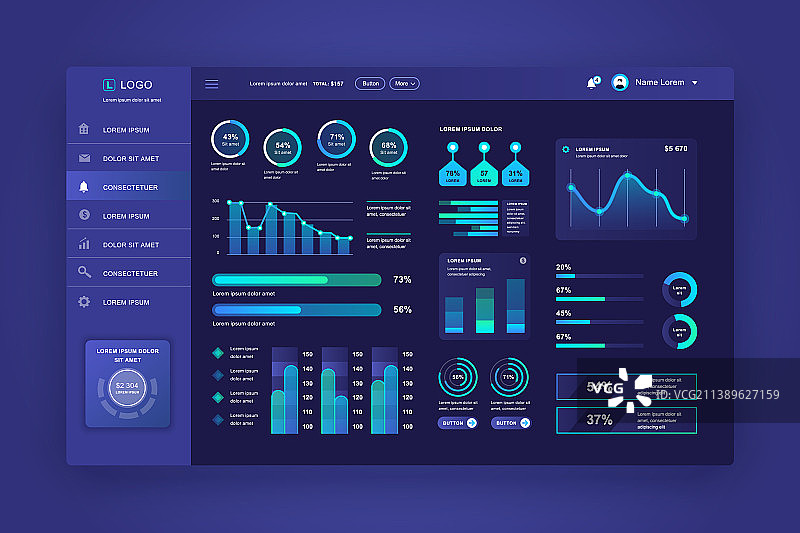 仪表盘UI管理面板设计模板图片素材