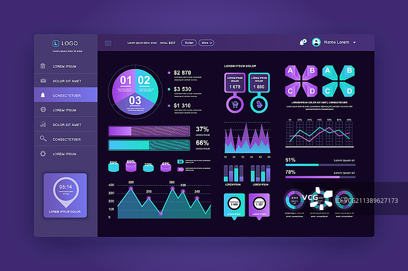仪表盘UI管理面板设计模板图片素材