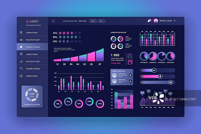 仪表盘UI管理面板设计模板图片素材