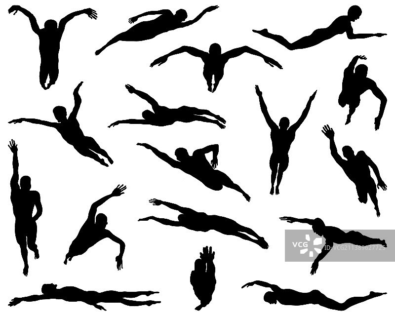 游泳者的黑色剪影图片素材