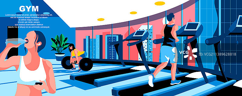 现代健身房扁平风格着陆页模板图片素材