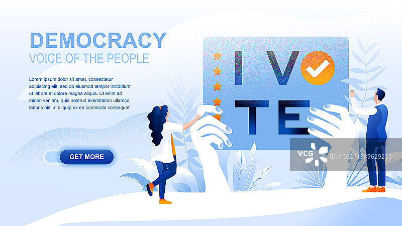 带有页眉banner的民主扁平风着陆页图片素材