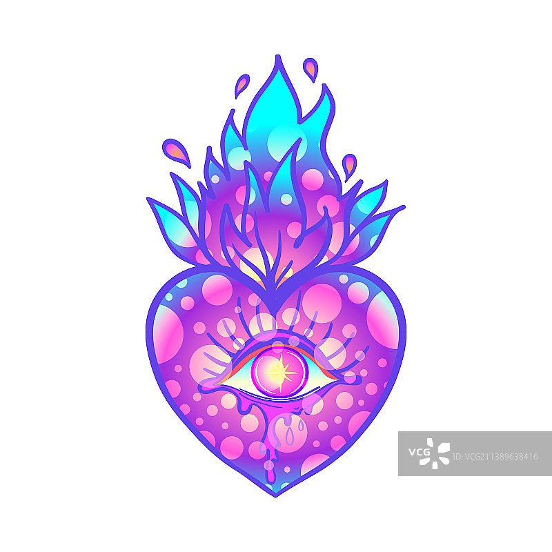 带有眼睛和燃烧火焰之手的圣心图片素材