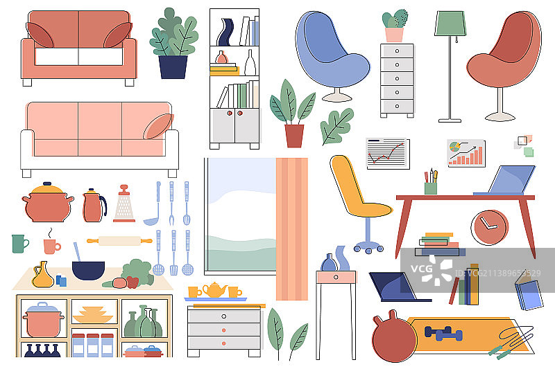 家具和室内物品扁平化套装图片素材