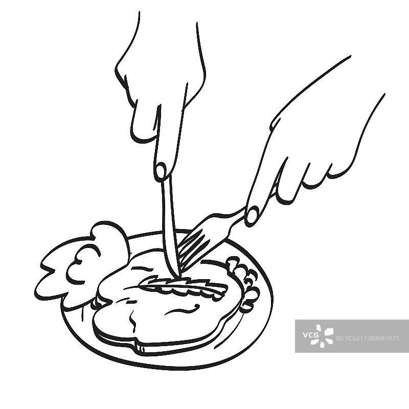 手拿刀叉吃牛排图片素材