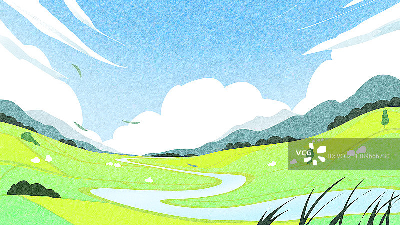 绿色的田野和蓝色的天空图片素材