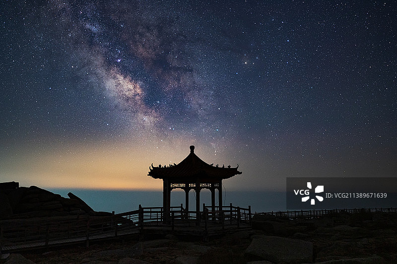 古建筑亭子与银河合影图片素材
