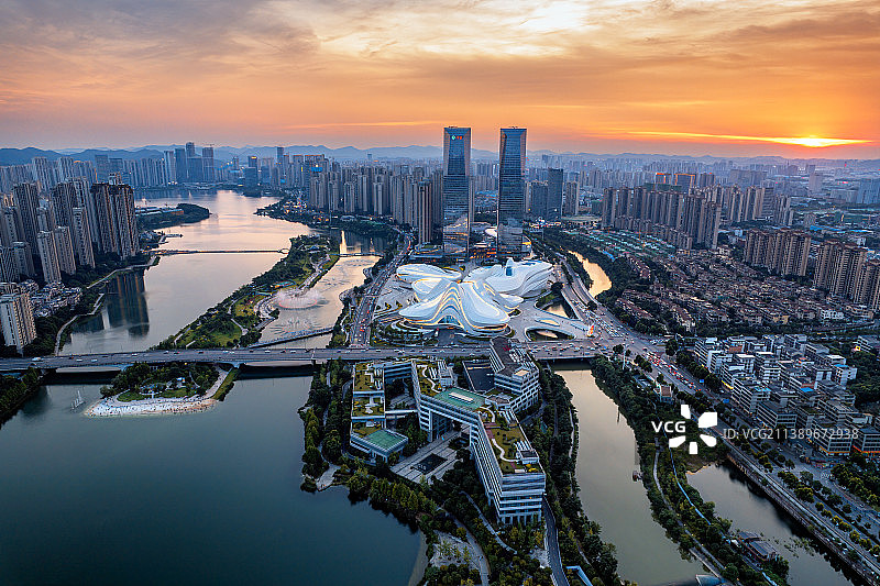 长沙梅溪湖落日晚霞图片素材