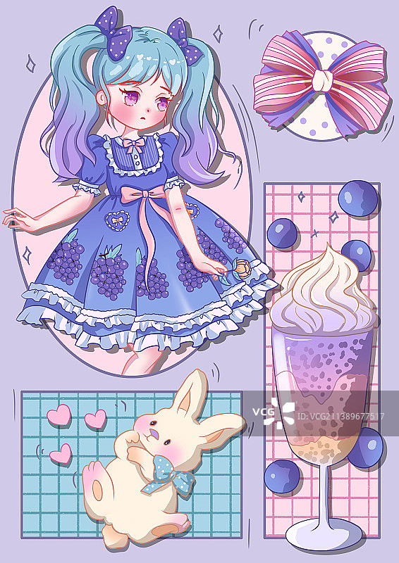 可爱二次元紫色女孩蝴蝶结分镜插画图片素材