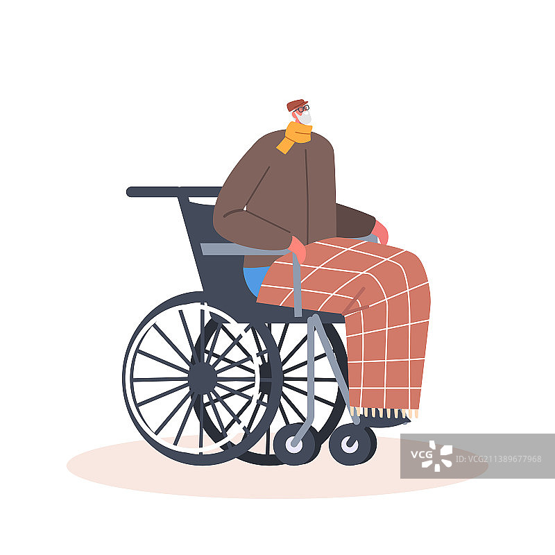 坐在轮椅上的老年男人，白色背景图片素材