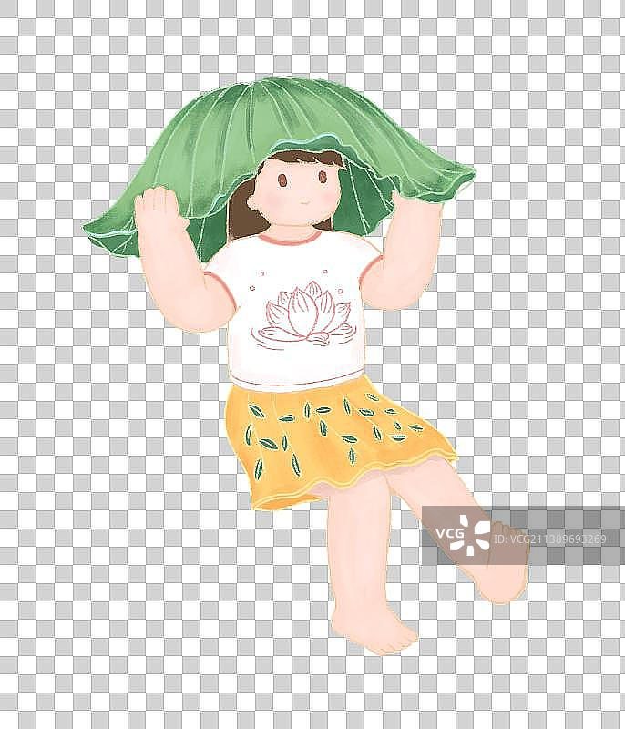 拿荷叶的小女孩图片素材