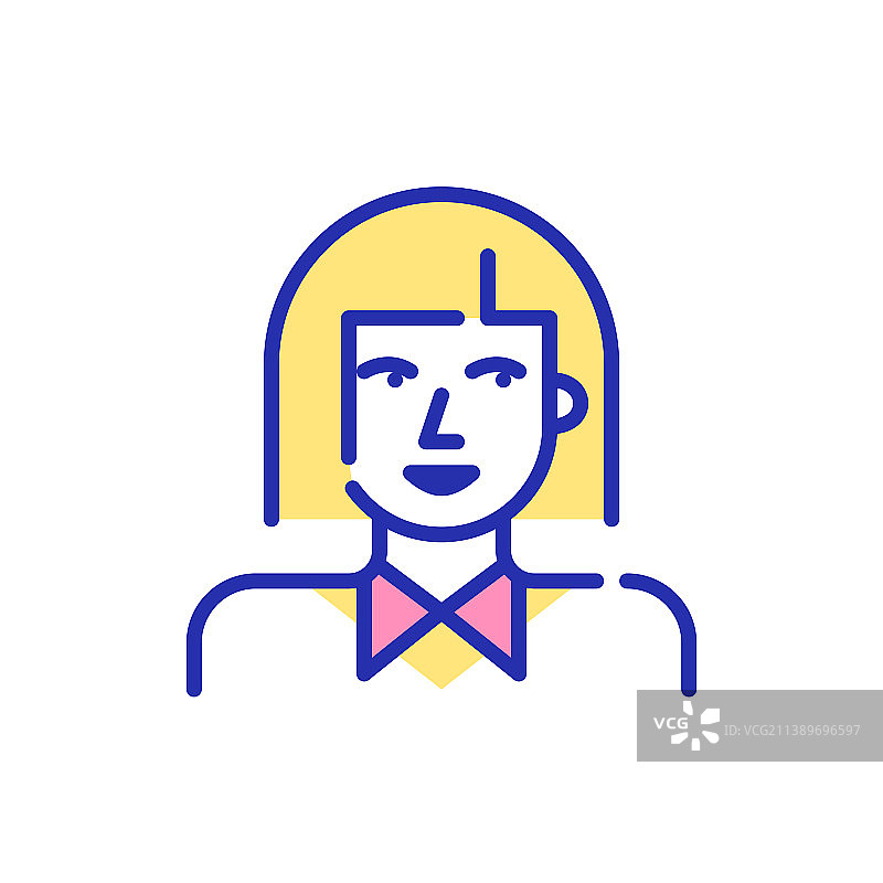 波波头可爱女孩头像线条艺术图标图片素材