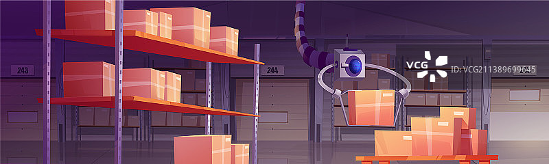 带自动化机器人的纸箱仓库图片素材