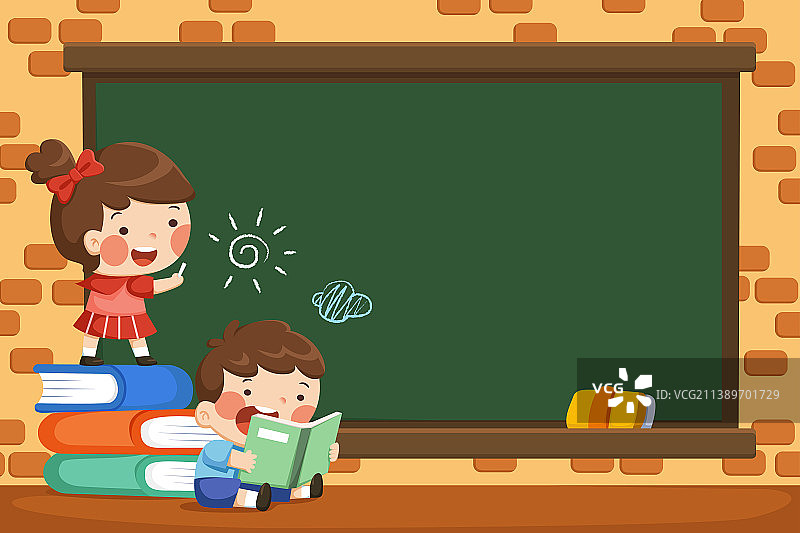 返校季可爱儿童画黑板插图图片素材
