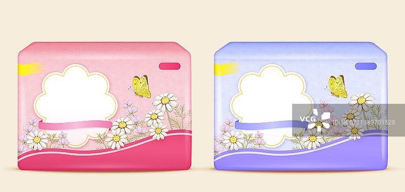 紫色与粉色卫生巾包装设计图片素材