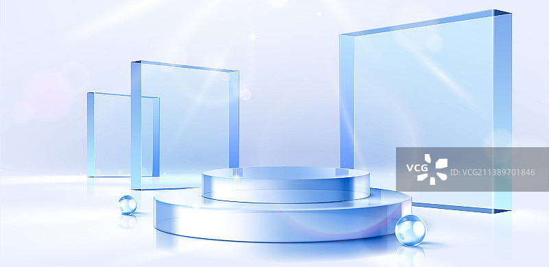 三维夏日清透感亚克力或玻璃展台背景图片素材