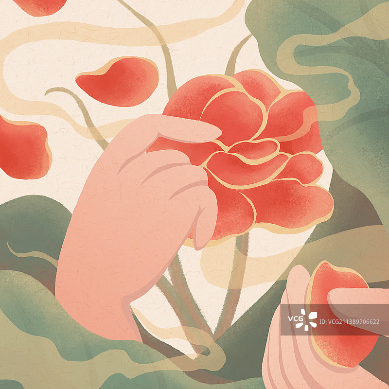 荷间采花图片素材