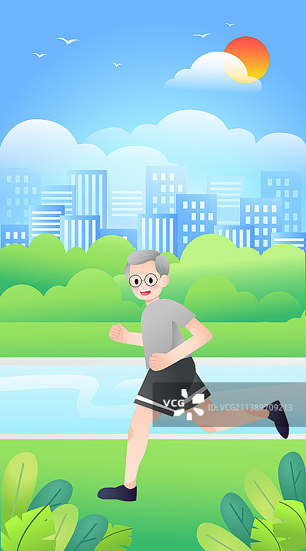 老年人户外健身跑步图片素材