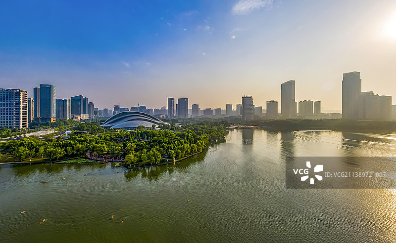 合肥天鹅湖城市风光航拍图片素材