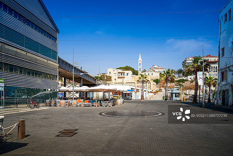 沿地中海海岸线伸展的特拉维夫-雅法城市群，雅法古城和古港图片素材