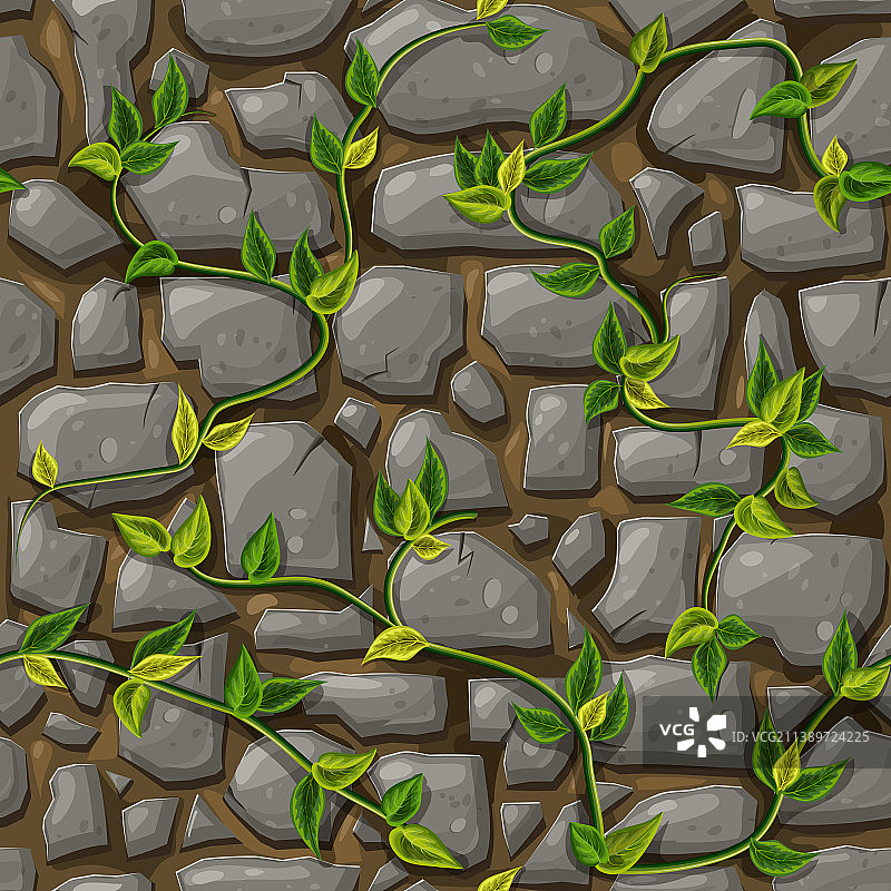 带绿叶的无缝石墙图案图片素材