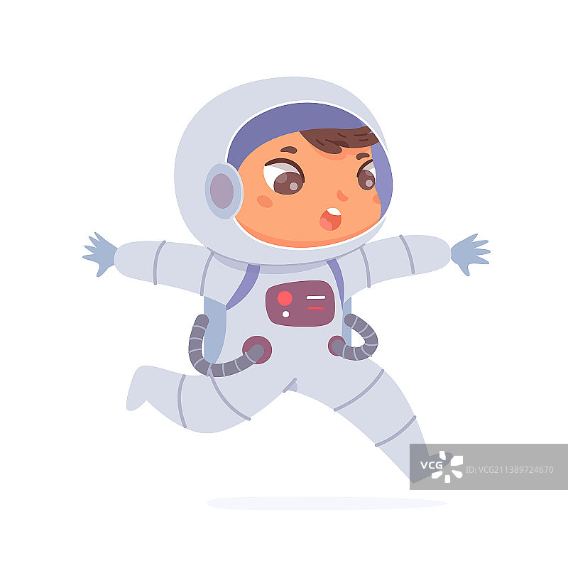 可爱的宇航服头盔儿童奔跑图片素材