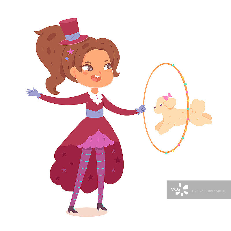 马戏团驯兽师和训练有素的狗及儿童图片素材