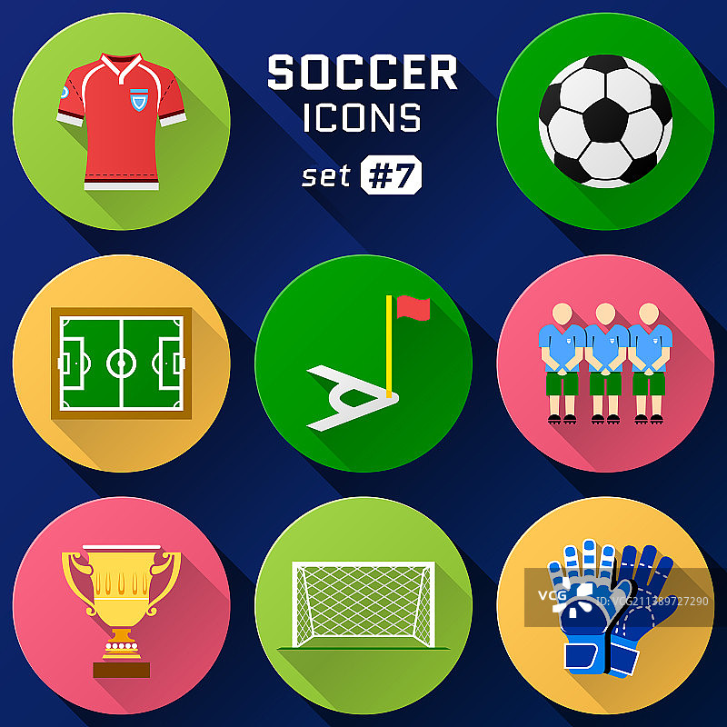 足球元素彩色扁平图标集图片素材