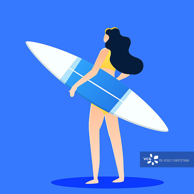 人物夏天海边冲浪度假小暑节气户外运动插画图片素材