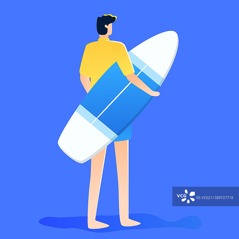 人物夏天海边冲浪度假小暑节气户外运动插画图片素材