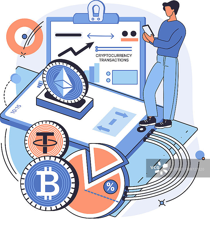 男人用智能手机投资数字货币图片素材