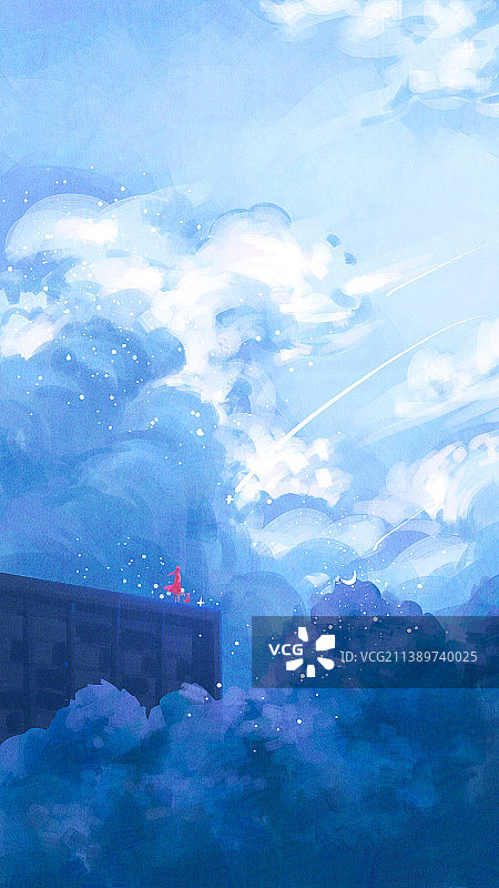 天空蓝色云层治愈系插画图片素材