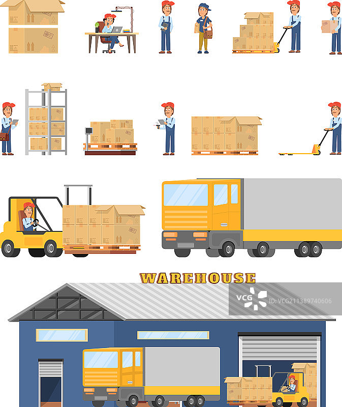 扁平风格仓库物流操作员批发图片素材