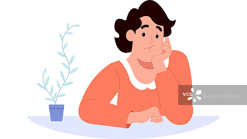 emo女孩思考状态扁平化女孩人物插画图片素材