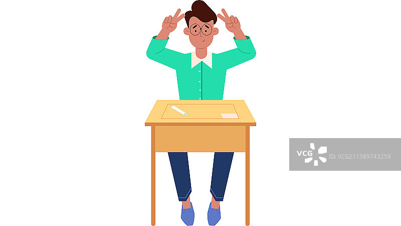 庆贺大学生完成作业男士比耶开心扁平化人物插画图片素材