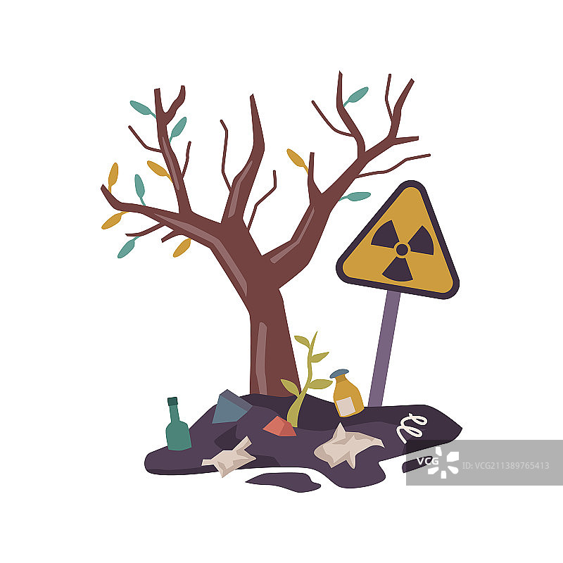 地面上的垃圾阻碍植物生长污染图片素材