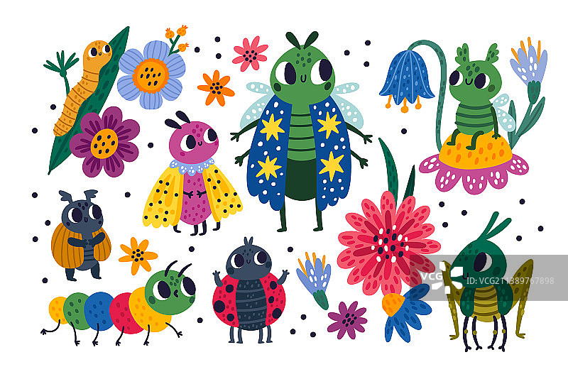 可爱 bugs 有趣的卡通昆虫 flying 蝴蝶图片素材