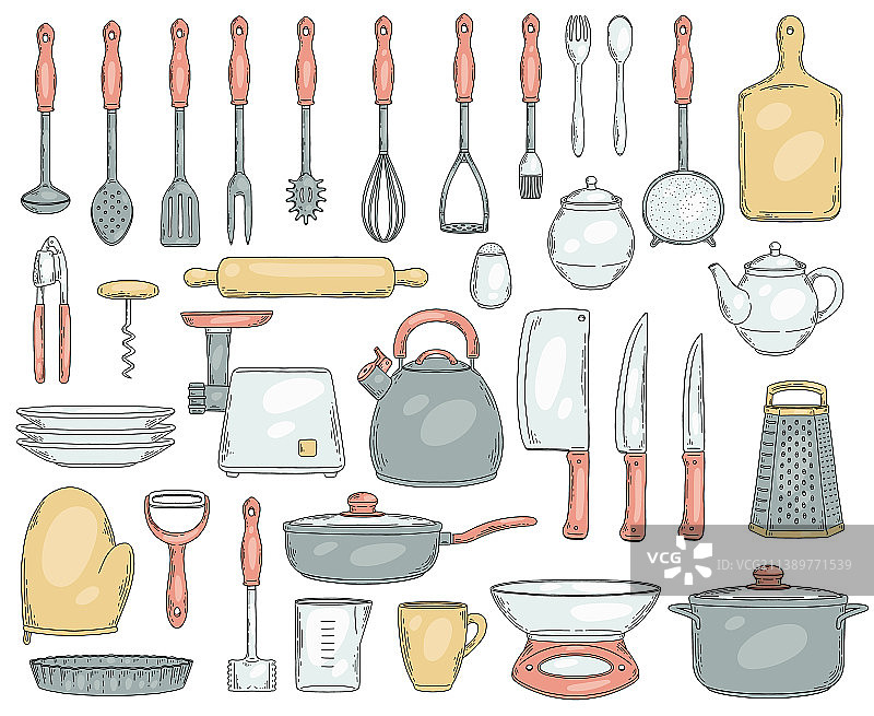 彩色手绘物品套装图片素材