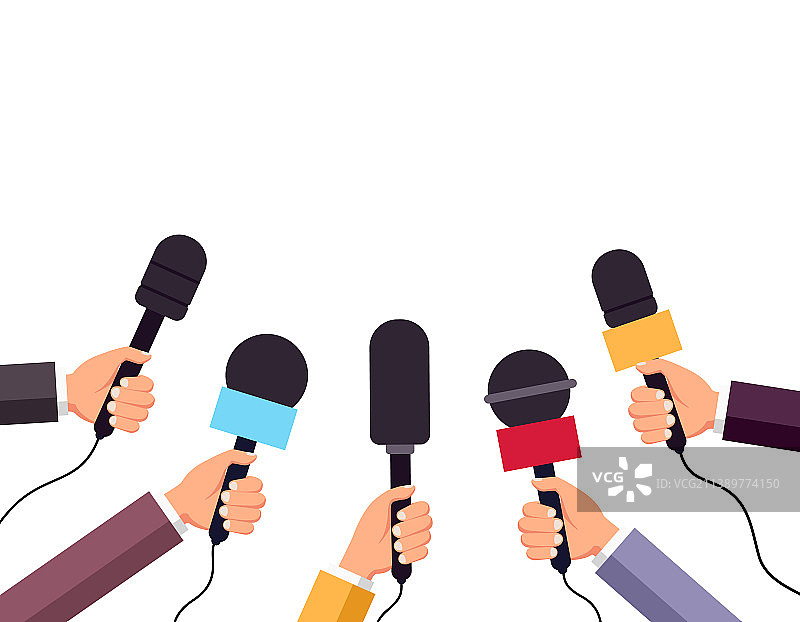 双手拿着麦克风新闻采访图片素材