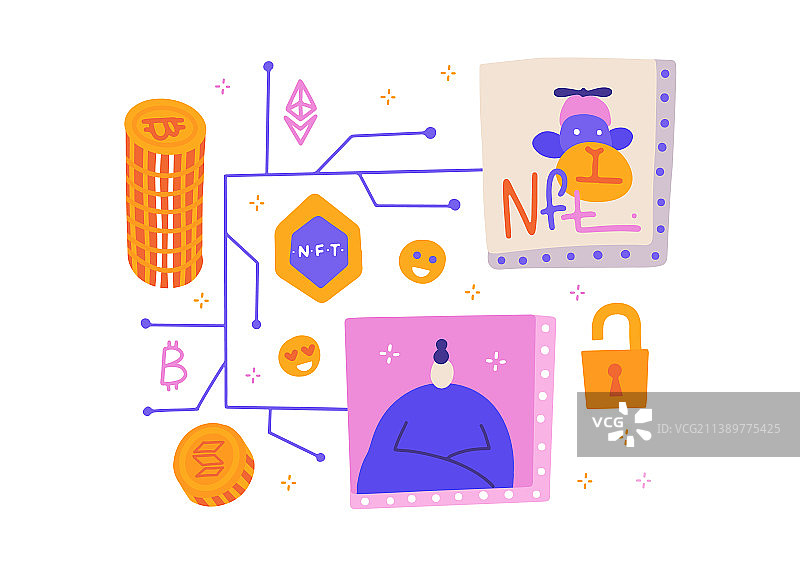 带有PCB轨迹的碎裂的NFT非同质化代币图片素材