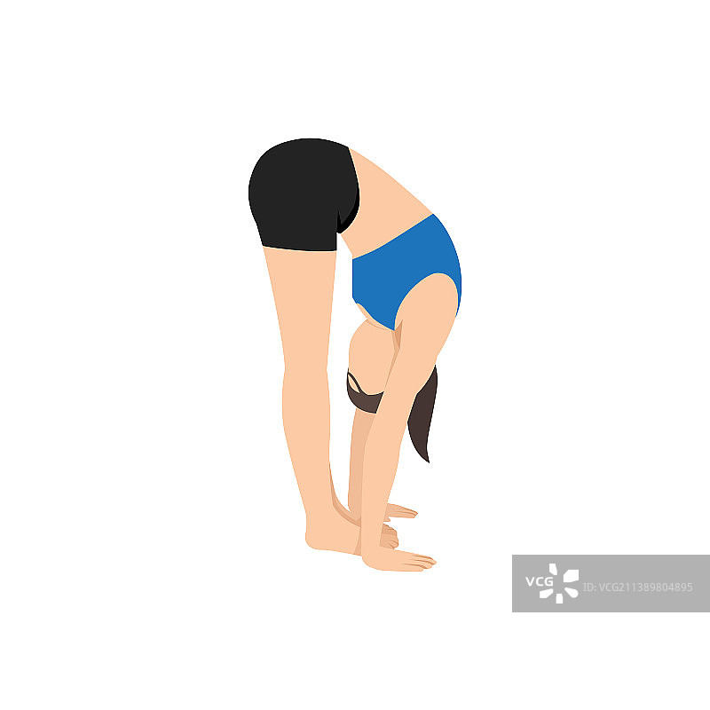 女人做站立前屈伸展式图片素材