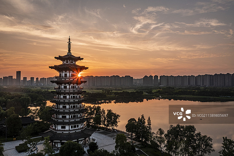 洋湖晚霞图片素材