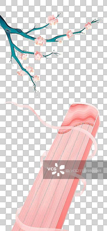 古筝丝绸梅花文创插画元素图片素材